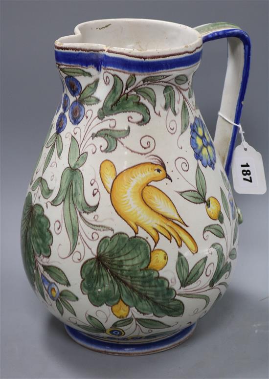 A Cantagalli faience ewer height 31cm